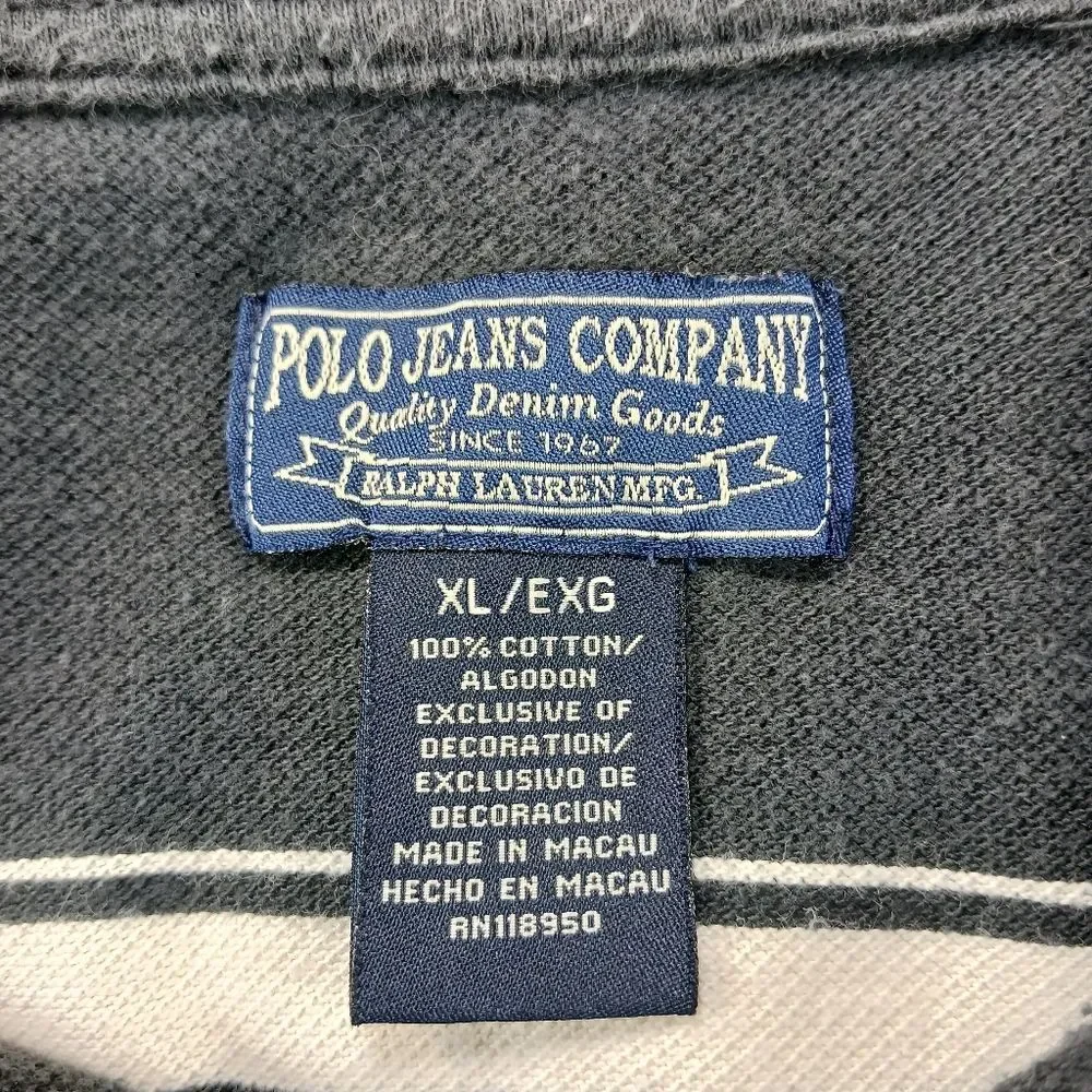 Polo Jean Company Ralph Lauren Men's XL 2 Button Grey/Cream Stipe Polo. Vintage. - Picture 2 of 12